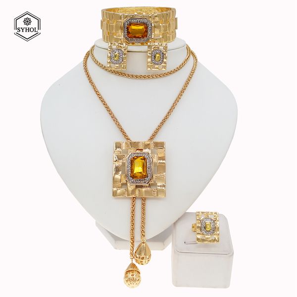 pendant necklaces fashion dubai gold plated woman jewelry set champagne necklace simple bracelet earring ring syhol 230506, Silver
pendant necklaces fashion dubai gold plated woman jewelry set champagne necklace simple bracelet earring ring syhol 230506, Silver