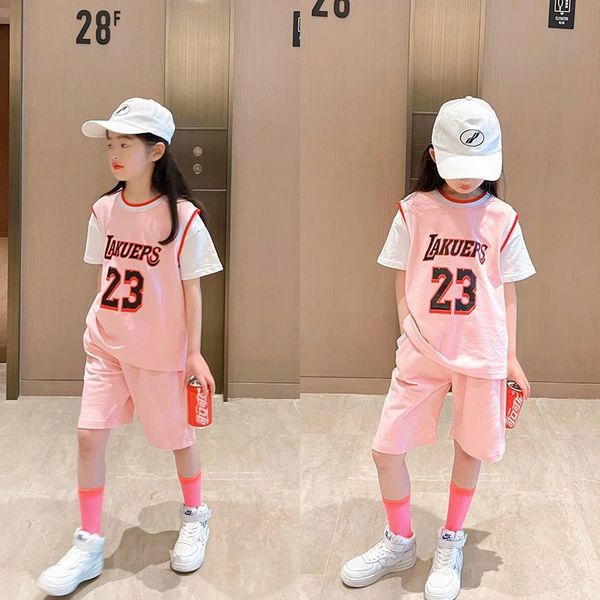 sets/suits girls summer basketball suits children's fake two-piece short sleevedshorts sets kids sports jersey student loungewear cloth
sets/suits girls summer basketball suits children's fake two-piece short sleevedshorts sets kids sports jersey student loungewear cloth