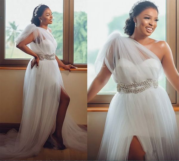 african white wedding dress 2023 aso ebi bride bridal gowns one shoulder side split a line crystal robes de mariee
african white wedding dress 2023 aso ebi bride bridal gowns one shoulder side split a line crystal robes de mariee