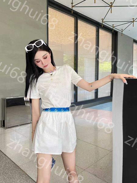 23ss womens designer clothing women set round neck pure cotton logo drill short sleeve t-shirt blue gradient yarn-dyed ribbon shorts set wom, White
23ss womens designer clothing women set round neck pure cotton logo drill short sleeve t-shirt blue gradient yarn-dyed ribbon shorts set wom, White