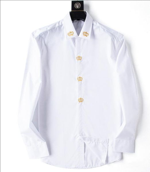 brand men's casual long-sleeved business spring and summer designer crown embroidered solid color shirt, White;black
brand men's casual long-sleeved business spring and summer designer crown embroidered solid color shirt, White;black