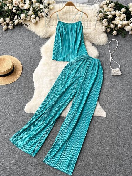 pants singreiny fashion streetwear two pieces suits strap backless camis+ wide legs long pant set summer pleated loose beach set, White
pants singreiny fashion streetwear two pieces suits strap backless camis+ wide legs long pant set summer pleated loose beach set, White