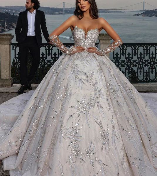 luxury ball gown wedding dresses long sleeves v neck sequins applique 3d lace ruffles bridal gowns beads diamonds formal dress plus size cus, White
luxury ball gown wedding dresses long sleeves v neck sequins applique 3d lace ruffles bridal gowns beads diamonds formal dress plus size cus, White