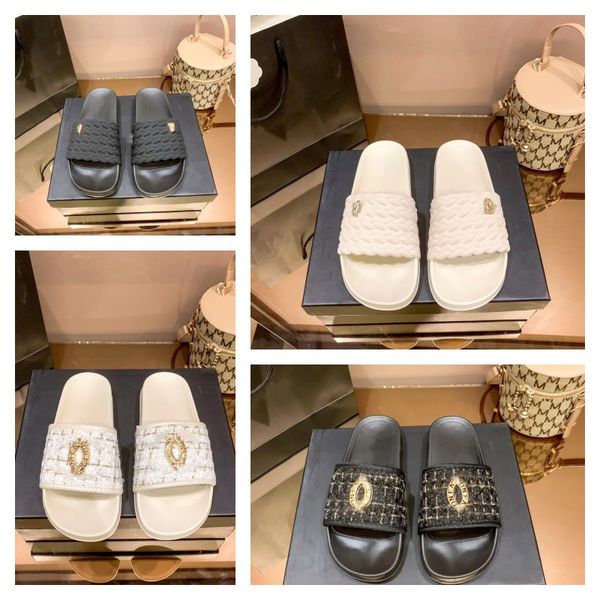 women tweed leather slides espadrille stripes flat sandal interlocking c non-slip slipper two tone canvas sandals summer outdoor beach causa, Black
women tweed leather slides espadrille stripes flat sandal interlocking c non-slip slipper two tone canvas sandals summer outdoor beach causa, Black