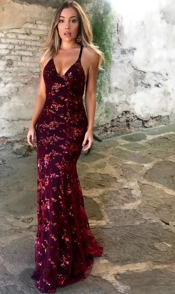 red evening dresses mermaid formal prom party gown v-neck spaghetti floor-length sweep train applique sequins lace long backless custom, Black
red evening dresses mermaid formal prom party gown v-neck spaghetti floor-length sweep train applique sequins lace long backless custom, Black