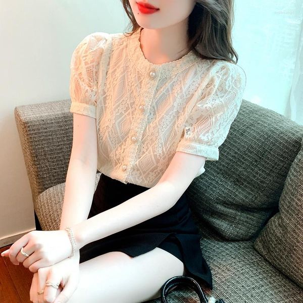 women's blouses summer women clothing elegant lace o-neck chiffon shirt puff sleeve pearl button loose shirts office ladies chic, White
women's blouses summer women clothing elegant lace o-neck chiffon shirt puff sleeve pearl button loose shirts office ladies chic, White