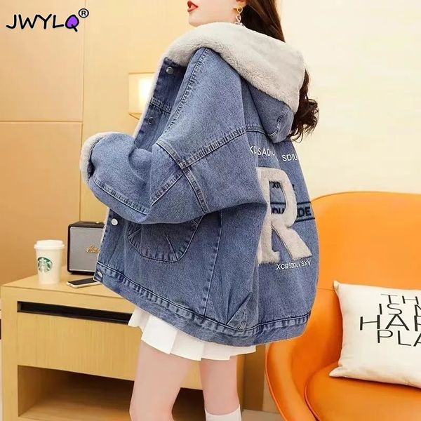 women's jackets plus velvet thicken denim jacket fashion hooded single-breasted warm letter print outwear autumn winter loose clothes w, Black;brown
women's jackets plus velvet thicken denim jacket fashion hooded single-breasted warm letter print outwear autumn winter loose clothes w, Black;brown