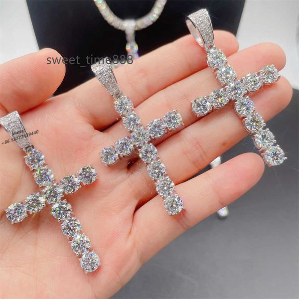cross jewelry s925 with moissanite diamond pendant iced out cross pendant moissanite cross pendant, Silver