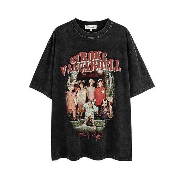american washed old letter printing short sleeve t-shirt men's fashion loose versatile casual top, Black;white
american washed old letter printing short sleeve t-shirt men's fashion loose versatile casual top, Black;white