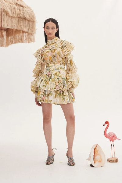 two piece dress 2023 australian designer designs a new unique eden collection for spring and summer, eden ruffled floral print shirt and ski, White
two piece dress 2023 australian designer designs a new unique eden collection for spring and summer, eden ruffled floral print shirt and ski, White