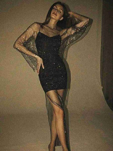 women's swimwear shiny rhinestones fishnet dress long sleeve o-neck hollw out mesh side slit beach cover up breathable lady vestidos y2, White;black
women's swimwear shiny rhinestones fishnet dress long sleeve o-neck hollw out mesh side slit beach cover up breathable lady vestidos y2, White;black