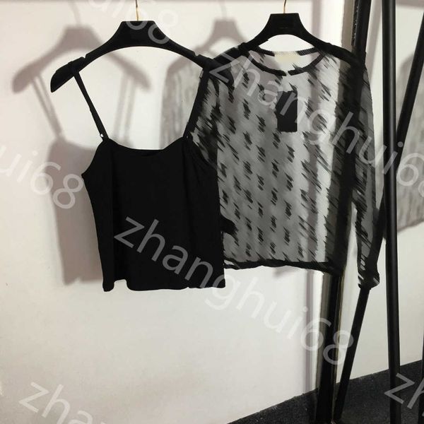 23ss womens t-shirt womens designer clothing new logo flocking letter net yarn perspective long sleeve bottoming shirt with suspender lining, White
23ss womens t-shirt womens designer clothing new logo flocking letter net yarn perspective long sleeve bottoming shirt with suspender lining, White