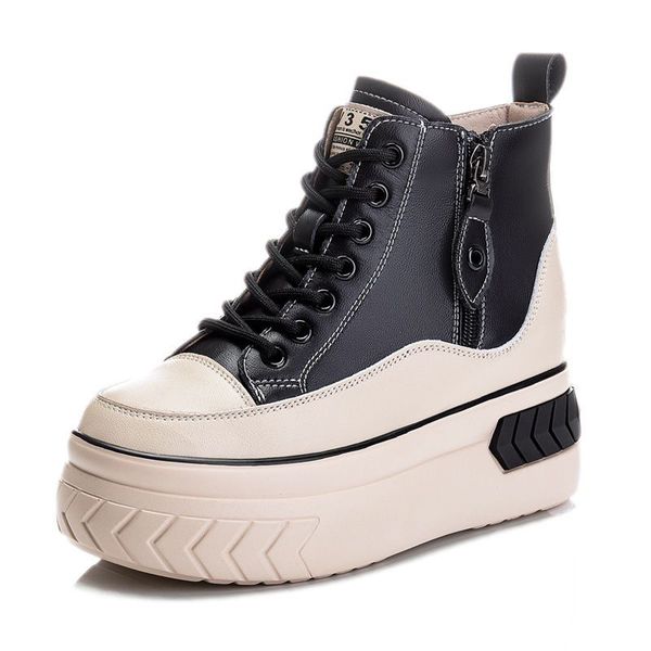 high women shoes genuine leather 8cm platform boots wedge hidden heel zip spring autumn warm fur winter shoes sneakers, Black
high women shoes genuine leather 8cm platform boots wedge hidden heel zip spring autumn warm fur winter shoes sneakers, Black