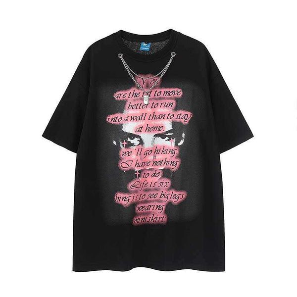 street american letter printing necklace decoration short sleeve t-shirt men's fashion brand loose casual summer, Black;white
street american letter printing necklace decoration short sleeve t-shirt men's fashion brand loose casual summer, Black;white