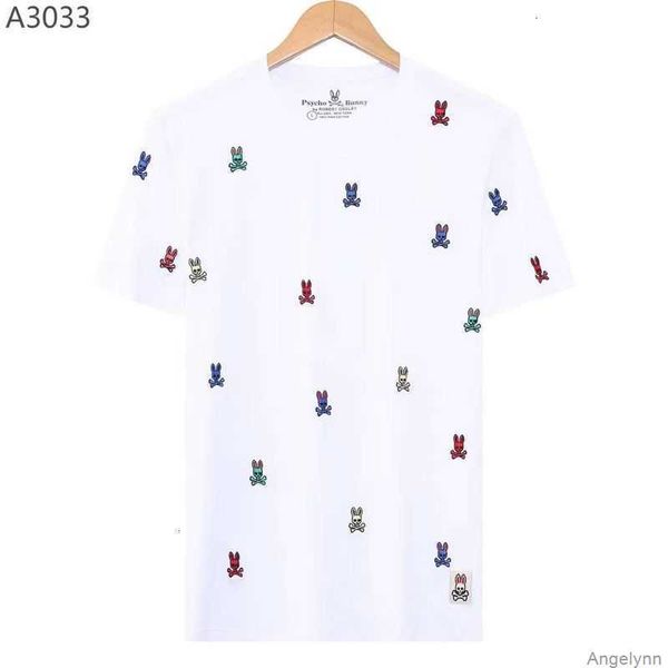 psycho bunny 23 summer new skull rabbit full embroidery short sleeve cotton versatile t-shirt fashion brand men's 9lt0, White;black