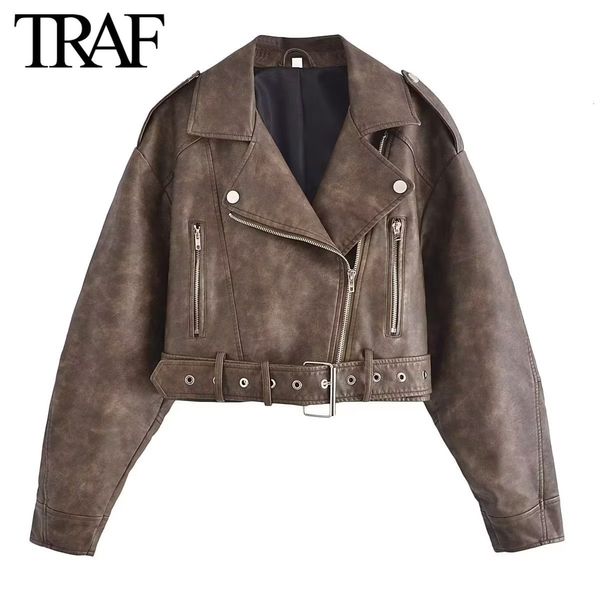 women's jackets traf women fashion winter vintage gradient leather jacket long-sleeved chic female zip artificial leather short coats m, Black;brown
women's jackets traf women fashion winter vintage gradient leather jacket long-sleeved chic female zip artificial leather short coats m, Black;brown