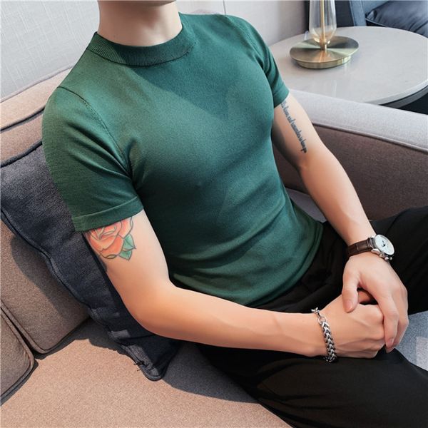 men's t-shirts 7 color summer short sleeve knitted t shirts men slim solid pullovers casual stretched tee shirt streetwear homme 230508, White;black
men's t-shirts 7 color summer short sleeve knitted t shirts men slim solid pullovers casual stretched tee shirt streetwear homme 230508, White;black
