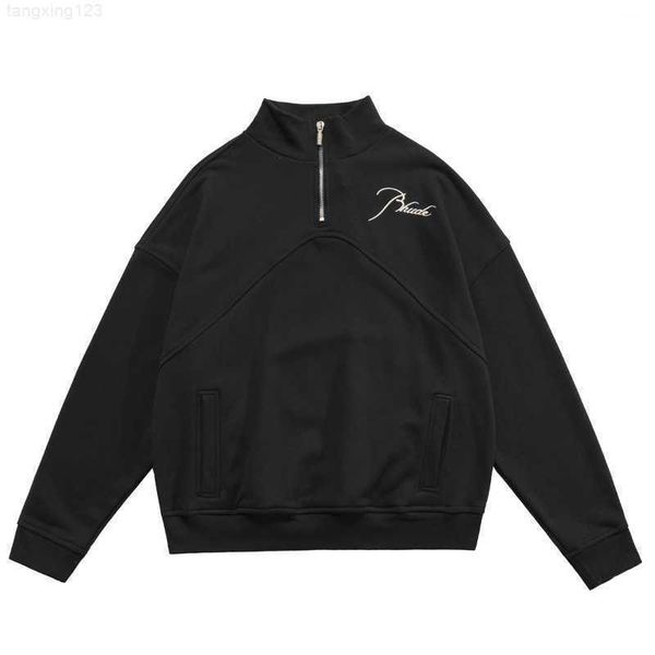 men's hoodies high street fashion brand rhude stand collar half zip letter embroidery stitching loose men's and women's pullo, Black
men's hoodies high street fashion brand rhude stand collar half zip letter embroidery stitching loose men's and women's pullo, Black