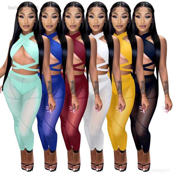 women's clothing spring and summer new hollow neck cross mesh splicing perspective three piece set for women, White
women's clothing spring and summer new hollow neck cross mesh splicing perspective three piece set for women, White
