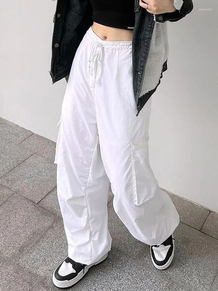 women's pants casual streetwear joggers cargos elastic drawstring waist baggy parachute white fashion loose women bottoms, Black;white
women's pants casual streetwear joggers cargos elastic drawstring waist baggy parachute white fashion loose women bottoms, Black;white