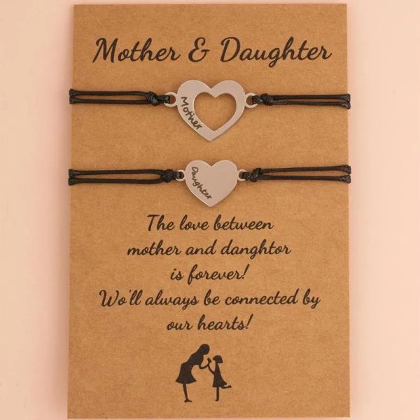 charm bracelets 2pcs set mother daughter stainless steel bracelet femme leather rope chain heart engraved birthday gift, Black
charm bracelets 2pcs set mother daughter stainless steel bracelet femme leather rope chain heart engraved birthday gift, Black
