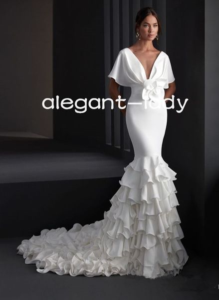 fresh flamenco air wedding dresses modern crepe draped sleeve illusion v-neck floral mermaid boho beach bridal gowns, White
fresh flamenco air wedding dresses modern crepe draped sleeve illusion v-neck floral mermaid boho beach bridal gowns, White