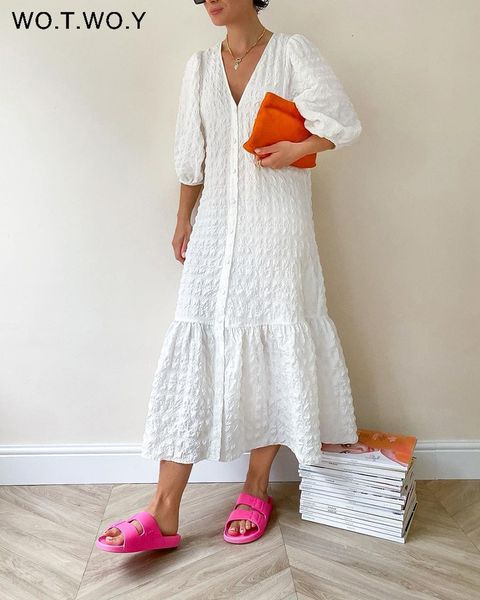 party dresses wotwoy v neck ruffled white chiffon women bohemian spring summer mid calf loose dress female holiday sweet vestidos 2023 23050, White;black
party dresses wotwoy v neck ruffled white chiffon women bohemian spring summer mid calf loose dress female holiday sweet vestidos 2023 23050, White;black