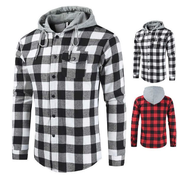 men's hoodies sweatshirts spring 2023 new hooded plaid shirt personalized long-sleeved t230508, Black
men's hoodies sweatshirts spring 2023 new hooded plaid shirt personalized long-sleeved t230508, Black