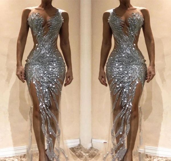 silver sequins beaded mermaid formal prom dresses 2019 custom made sleeveless sheer neck side split evening party gowns 6736524, Black;red
silver sequins beaded mermaid formal prom dresses 2019 custom made sleeveless sheer neck side split evening party gowns 6736524, Black;red