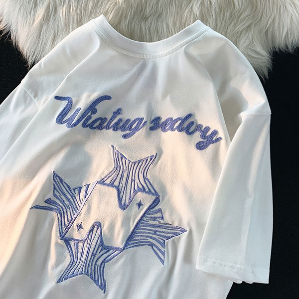 women s t shirt summer loose fitting casual couple y2k clothes ins american minimalist star letter pure cotton short sleeved women t shirt 2, White
women s t shirt summer loose fitting casual couple y2k clothes ins american minimalist star letter pure cotton short sleeved women t shirt 2, White