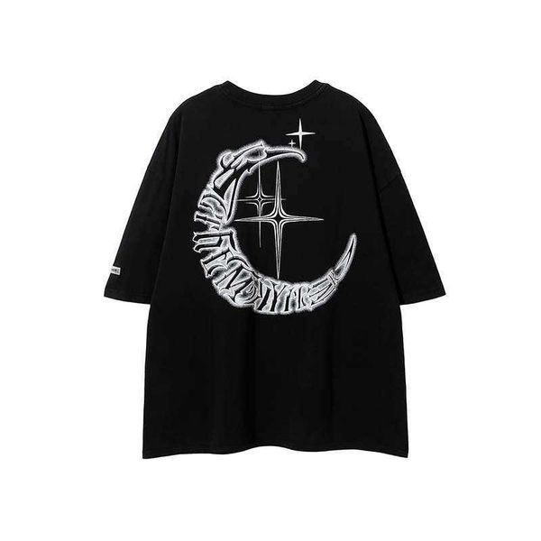 high street american design sense moon print wash short sleeve t-shirt men's fashion brand loose casual versatile half sleeve tee, Black;white
high street american design sense moon print wash short sleeve t-shirt men's fashion brand loose casual versatile half sleeve tee, Black;white
