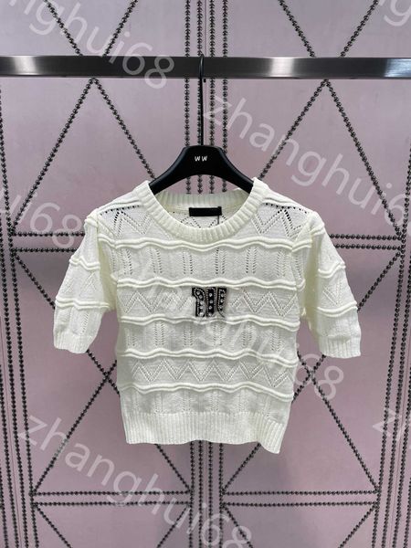 23ss womens knits womens designer clothing round neck rhinester chain stitching logo hollowed out three-dimensional wavy knitted short sleev, White
23ss womens knits womens designer clothing round neck rhinester chain stitching logo hollowed out three-dimensional wavy knitted short sleev, White