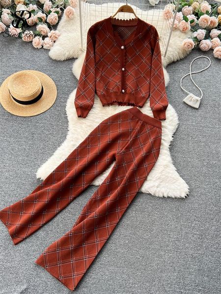 pants singreiny winter retro plaid knit sets single breasted v neck cardigan+elastic wide leg long pant women sweater two pieces suits, White
pants singreiny winter retro plaid knit sets single breasted v neck cardigan+elastic wide leg long pant women sweater two pieces suits, White