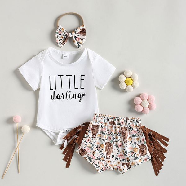 summer girls baby casual clothing sets cute infant letter printed short sleeve romper tassel floral shorts hair accessories 3pcs suits princ, White
summer girls baby casual clothing sets cute infant letter printed short sleeve romper tassel floral shorts hair accessories 3pcs suits princ, White