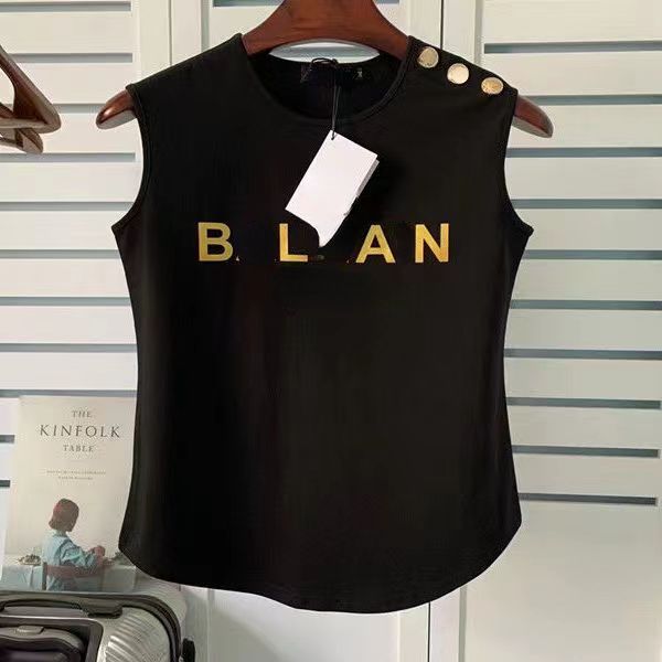 spring and summer new t-shirt op06 sleeveless gold word shoulder gold buckle vest arc hem t-shirt women, Black
spring and summer new t-shirt op06 sleeveless gold word shoulder gold buckle vest arc hem t-shirt women, Black