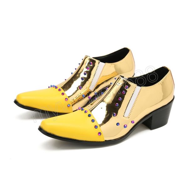 handmade men's shoes pointed toe golden leather dress shoes men 6cm heels slip on business party wedding shoes, Black
handmade men's shoes pointed toe golden leather dress shoes men 6cm heels slip on business party wedding shoes, Black