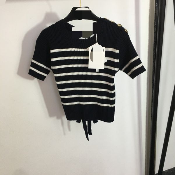 429 2023 runway summer brand same style sweater short sleeve pullover crew neck pink embroidery striped fashion clothes womens 20231775, White;black
429 2023 runway summer brand same style sweater short sleeve pullover crew neck pink embroidery striped fashion clothes womens 20231775, White;black