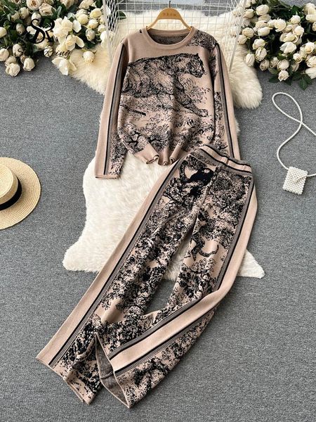 pants singreiny winter knitted print sets women o neck long sleeve knitwear+wide leg long pants fashion retro sweater two pieces suits, White
pants singreiny winter knitted print sets women o neck long sleeve knitwear+wide leg long pants fashion retro sweater two pieces suits, White