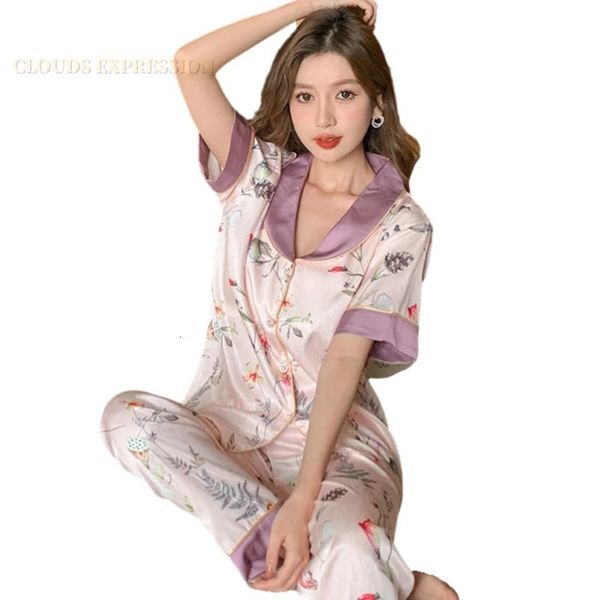 women's sleepwear spring summer ladies faux silk polyester elegant pajama sets homewear womens casual luxury pajamas female 230508, Black;red
women's sleepwear spring summer ladies faux silk polyester elegant pajama sets homewear womens casual luxury pajamas female 230508, Black;red