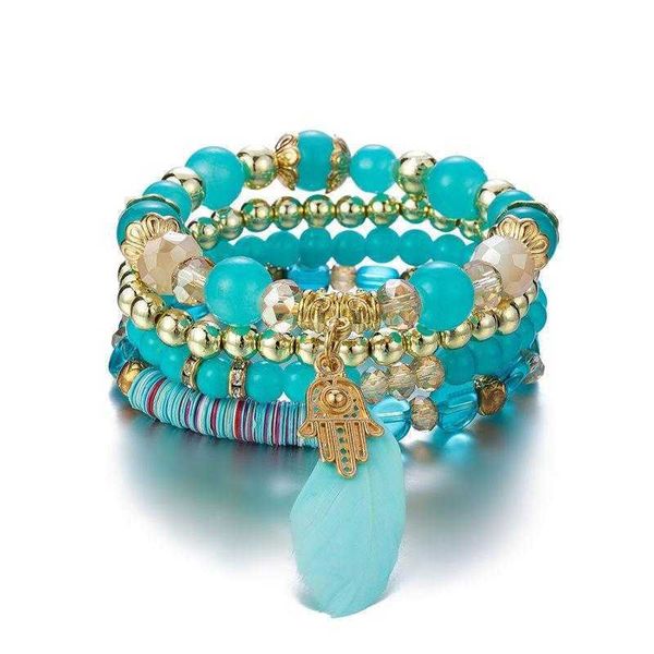 bohemian bracelet four piece set colorful crystal beads feather ethnic ornament, Golden;silver
bohemian bracelet four piece set colorful crystal beads feather ethnic ornament, Golden;silver
