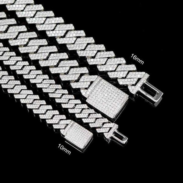 selling 925 sterling silver hip hop jewelry pass diamond tester 16mm cuban link chain