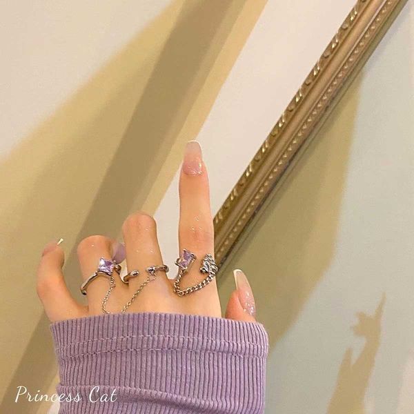 band rings 2023 korean gothic chain rings set for women vintage purple zircon punk metal geometric star ring fashion jewelry wholesale z0509, Silver
band rings 2023 korean gothic chain rings set for women vintage purple zircon punk metal geometric star ring fashion jewelry wholesale z0509, Silver