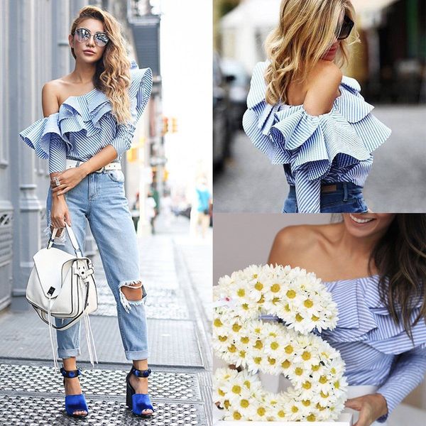 women's blouses shirts summer fashion plus size women off shoulder ruffle ladies holiday personalized oblique shoulders blouse shirt 2, White
women's blouses shirts summer fashion plus size women off shoulder ruffle ladies holiday personalized oblique shoulders blouse shirt 2, White