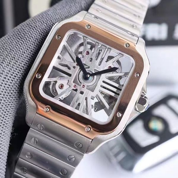 new v8 factory square watch luxury mens skeleton watches rose gold&silver sapphire glass 40mm 904l stainless steel case eta4s20 automatic wa, Slivery;brown