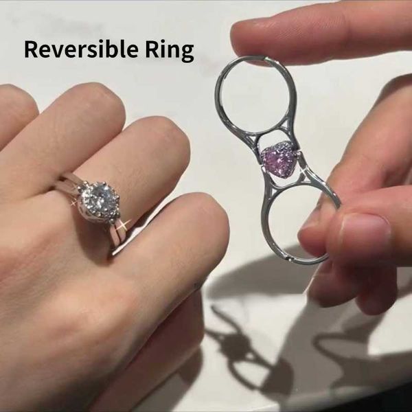 band rings 2023 new double sided flip heart pink rings for women white zircon crystal jewelry rings for women fashion wedding jewelry gift z, Silver 
band rings 2023 new double sided flip heart pink rings for women white zircon crystal jewelry rings for women fashion wedding jewelry gift z, Silver