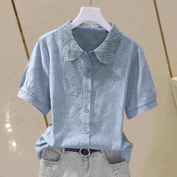 shirts retro lace stitching shirt simple versatile short sleeve cotton ladies summer short sleeve single breasted solid color shirt, White
shirts retro lace stitching shirt simple versatile short sleeve cotton ladies summer short sleeve single breasted solid color shirt, White