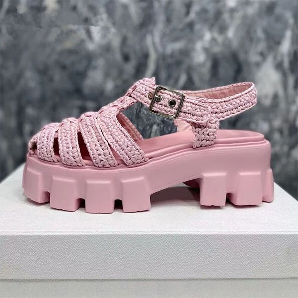 new flat thick sole braid sandals women round toe metal buckle platform sandals ladies summer seaside party vacation beach shoes, Black
new flat thick sole braid sandals women round toe metal buckle platform sandals ladies summer seaside party vacation beach shoes, Black