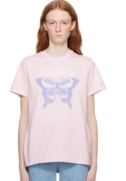 23ss gan women designer t shirt summer cotton butterfly print pink round neck short sleeve fashion, White
23ss gan women designer t shirt summer cotton butterfly print pink round neck short sleeve fashion, White