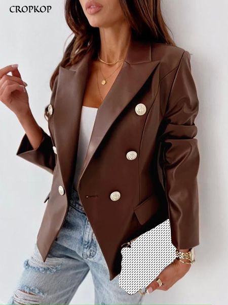 jackets autumn winter faux leather jacket women elegant black blazer casual button pu leather coats fashion ladies new in outwears 2023, Black;brown
jackets autumn winter faux leather jacket women elegant black blazer casual button pu leather coats fashion ladies new in outwears 2023, Black;brown