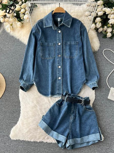 dress singreiny autumn retro denim sets women loose pocket single breasted long blouse+rolled wide leg short pants fashion suits, White
dress singreiny autumn retro denim sets women loose pocket single breasted long blouse+rolled wide leg short pants fashion suits, White